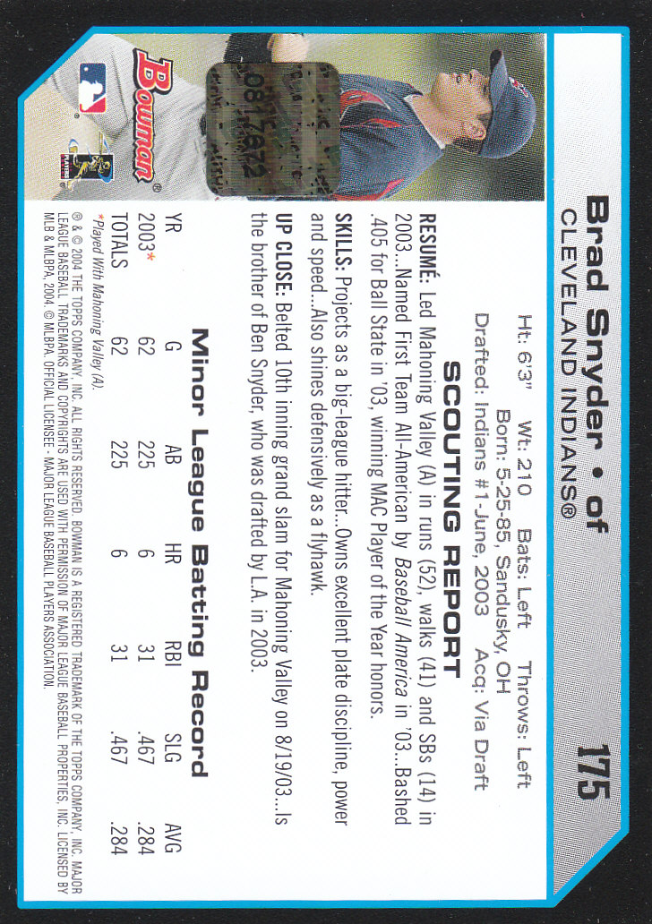 2004 Bowman Baseball "Autogramm und Relikt" Einsatzkarten - Bild 9 von 17