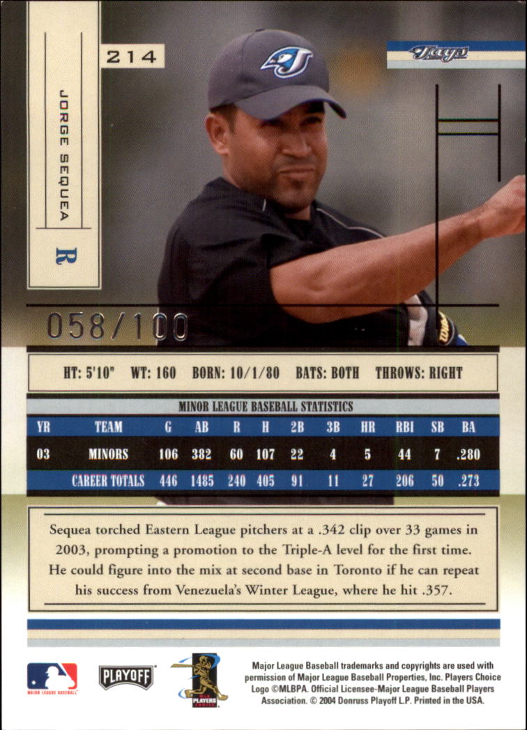 2004 Absolute Memorabilia Spectrum Silver #214 Jorge Sequea back image