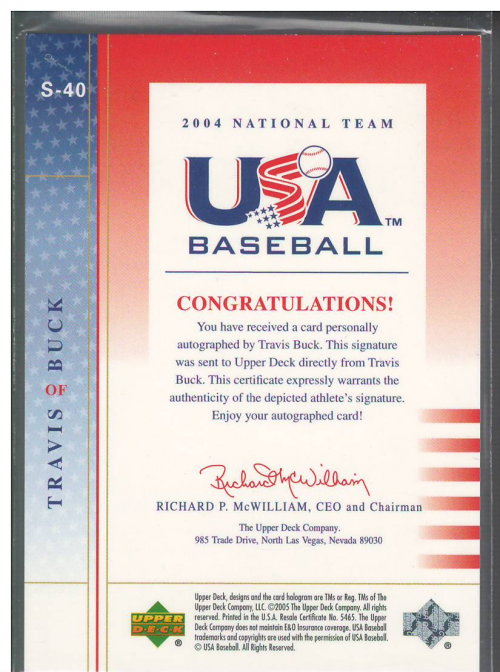 2004-05 USA Baseball National Team Signatures Red #40 Travis Buck back image
