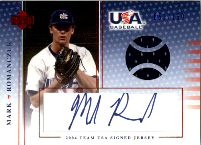 2004-05 USA Baseball National Team Signatures Jersey Blue #34 Mark Romanczuk