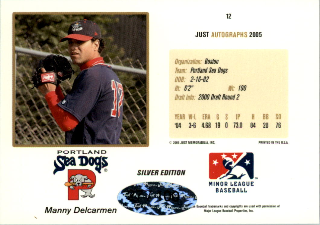 2005 Just Autographs Signatures Silver #12 Manny Delcarmen back image