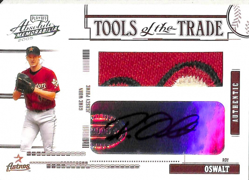 2005 Absolute Memorabilia Tools of the Trade Autograph Swatch Single Jumbo Prime Red #26 Roy Oswalt Jsy/5