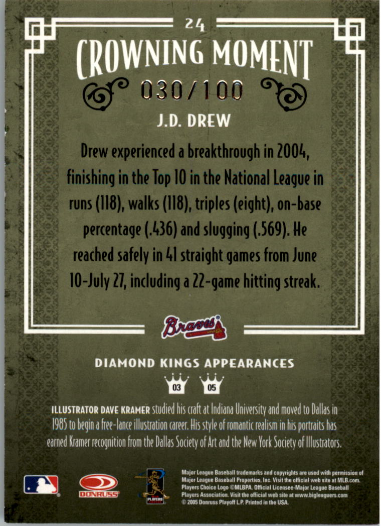 2005 Diamond Kings Framed Blue #24 J.D. Drew back image