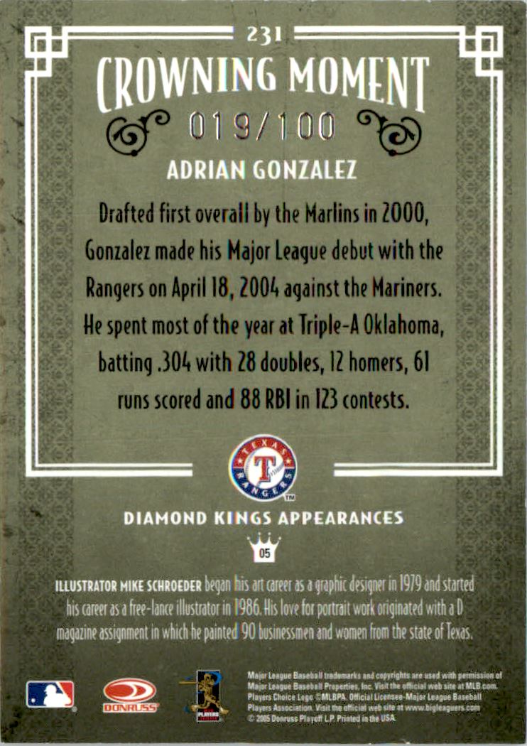 2005 Diamond Kings Framed Blue #231 Adrian Gonzalez back image