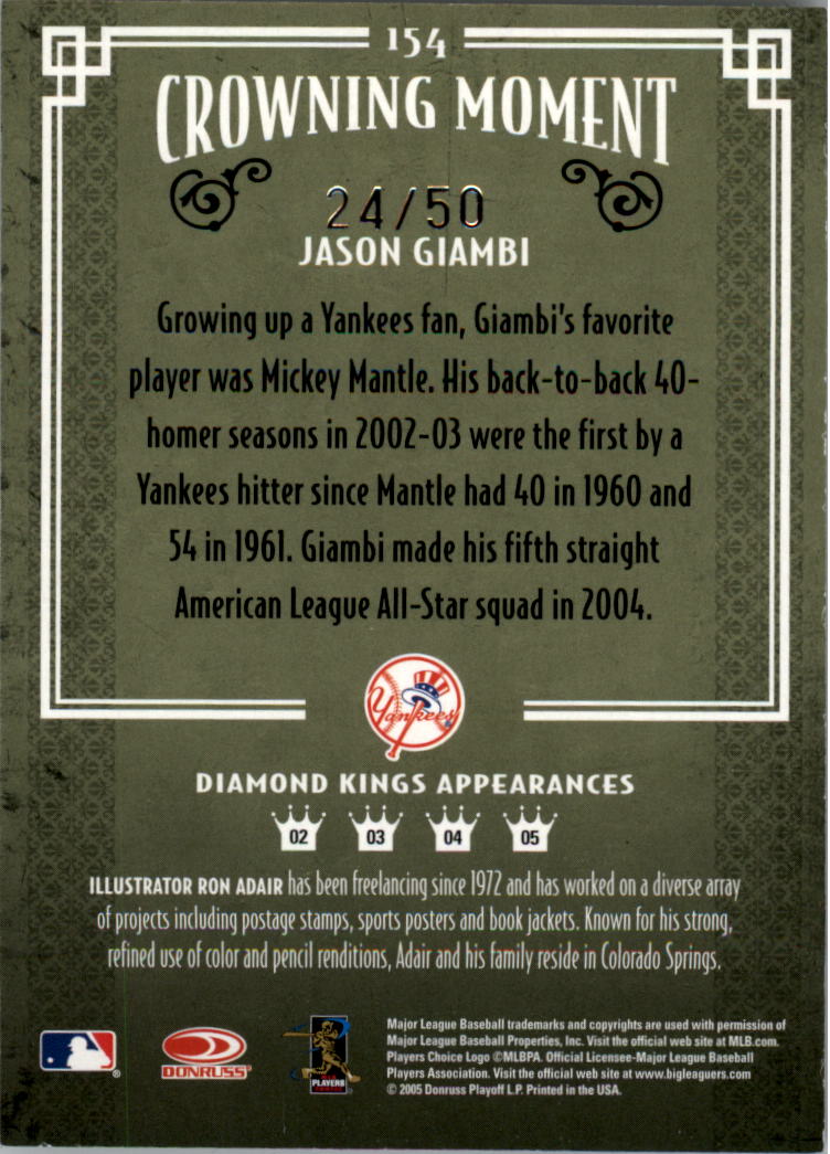 2005 Diamond Kings Framed Green #154 Jason Giambi back image