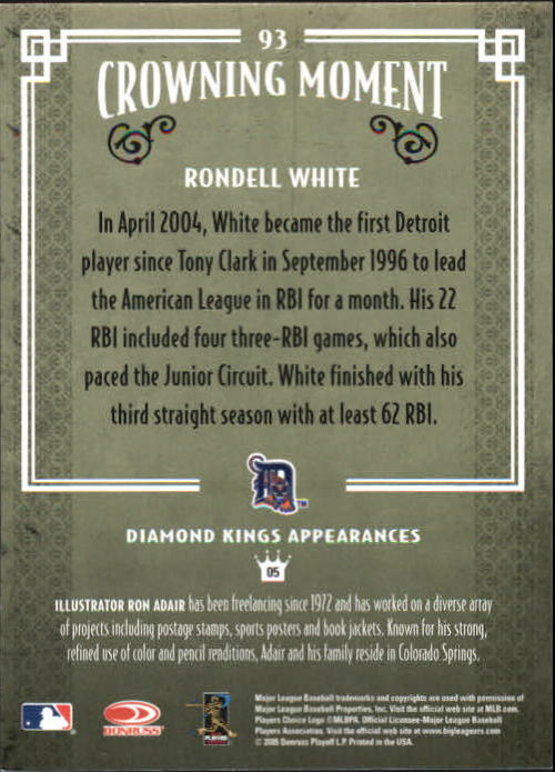 2005 Diamond Kings Framed Red #93 Rondell White back image