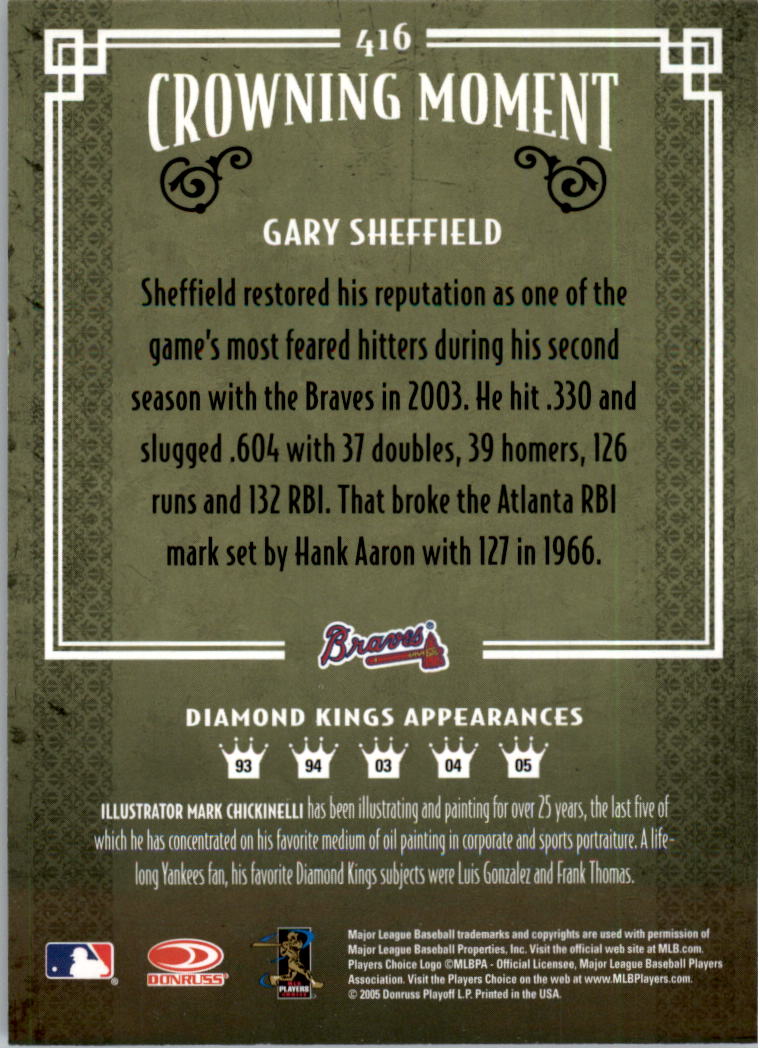 2005 Diamond Kings Framed Red #416 Gary Sheffield Braves back image
