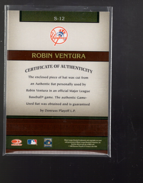2005 Donruss Greats Souvenirs Signature Material Bat #12 Robin Ventura T2 back image