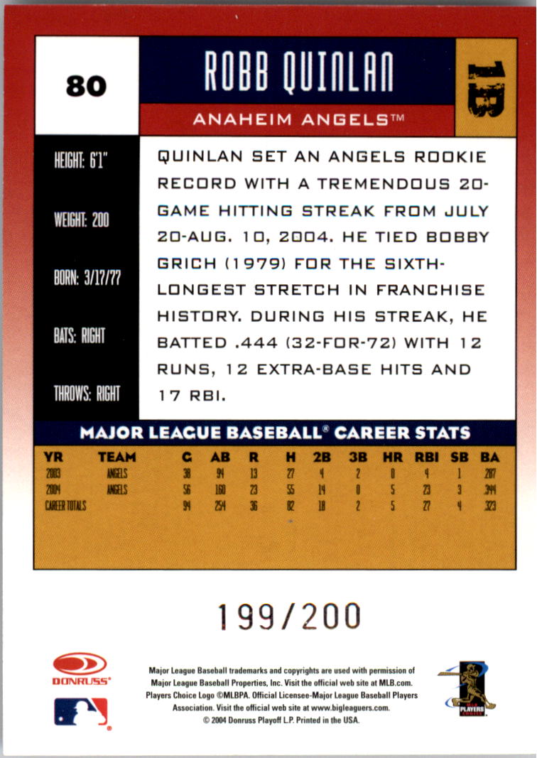 2005 Donruss Press Proofs Red #80 Robb Quinlan back image