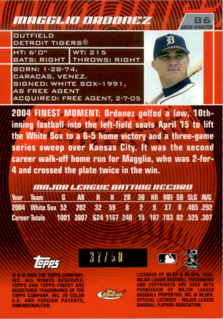 2005 Finest X-Fractors Green #86 Magglio Ordonez