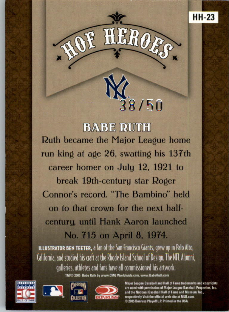 2005 Diamond Kings HOF Heroes Framed Green #HH23 Babe Ruth back image
