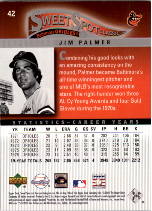 2005 Sweet Spot Classic Silver #42 Jim Palmer