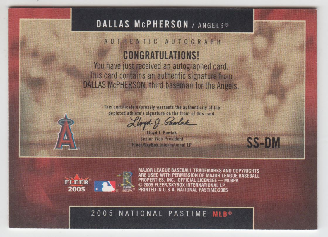 2005 National Pastime Signature Swings Silver #DM Dallas McPherson back image