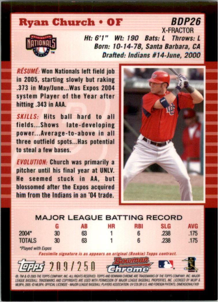 2005 Bowman Chrome Draft X-Fractors #BDP26 Ryan Church