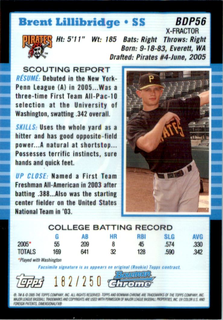 2005 Bowman Chrome Draft X-Fractors #BDP56 Brent Lillibridge FY