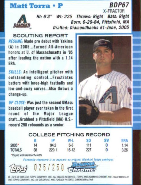2005 Bowman Chrome Draft X-Fractors #BDP67 Matt Torra FY