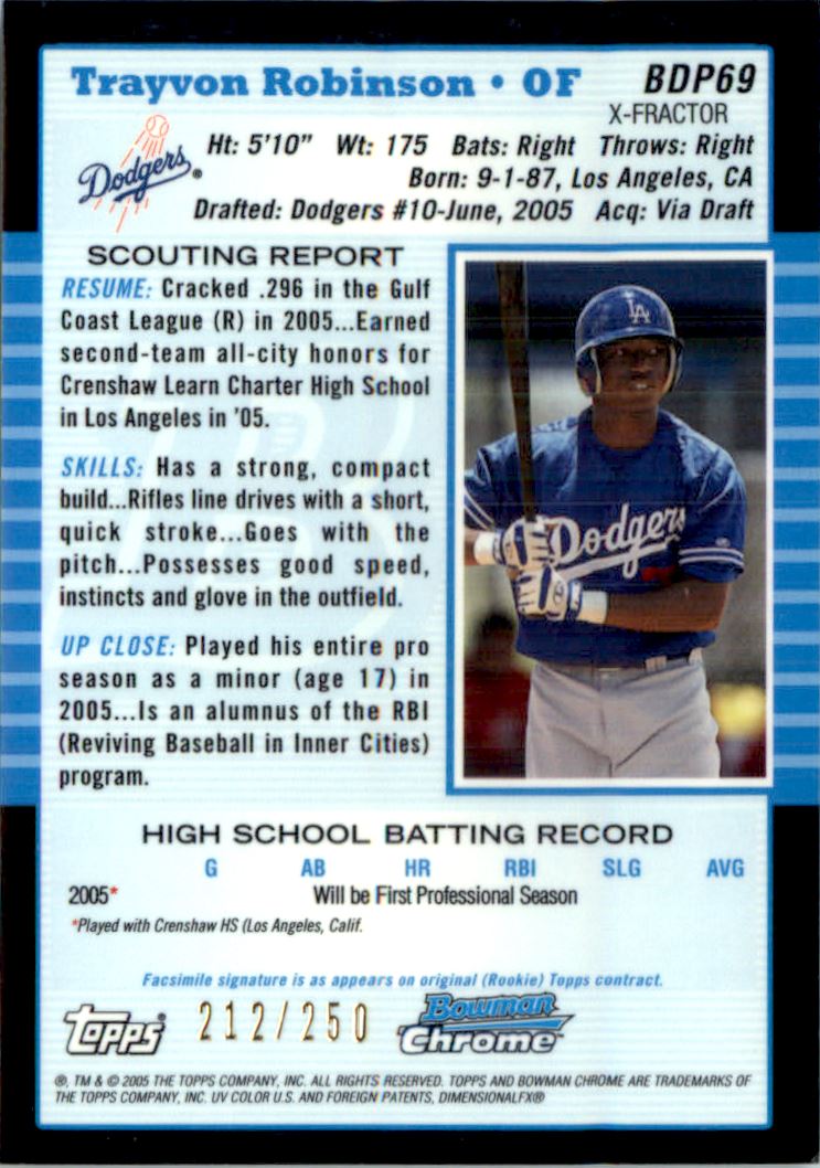 2005 Bowman Chrome Draft X-Fractors #BDP69 Trayvon Robinson FY