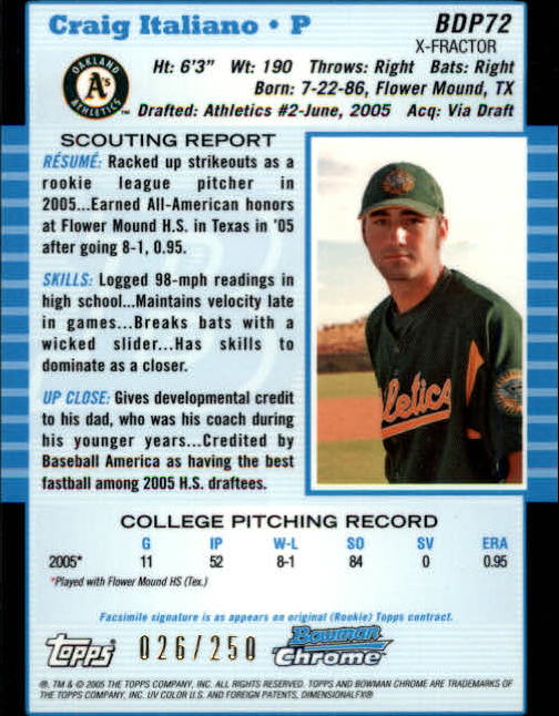 2005 Bowman Chrome Draft X-Fractors #BDP72 Craig Italiano FY