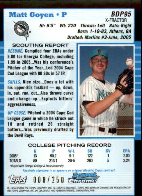 2005 Bowman Chrome Draft X-Fractors #BDP95 Matt Goyen FY