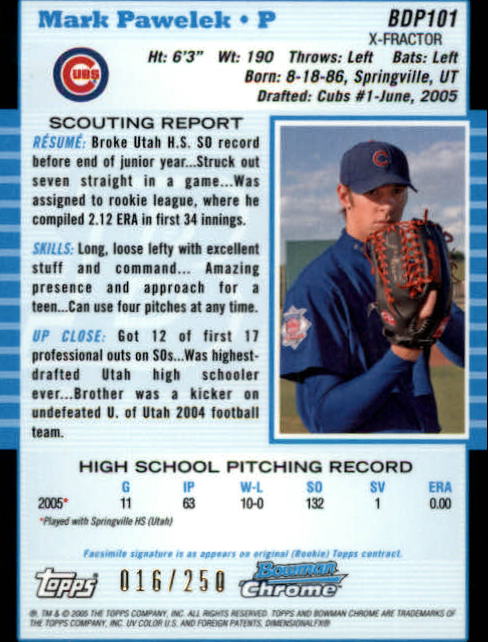 2005 Bowman Chrome Draft X-Fractors #BDP101 Mark Pawelek FY