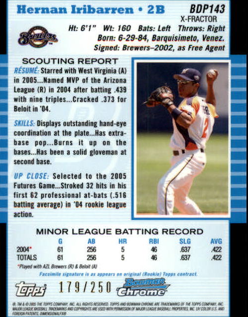2005 Bowman Chrome Draft X-Fractors #BDP143 Hernan Iribarren FY