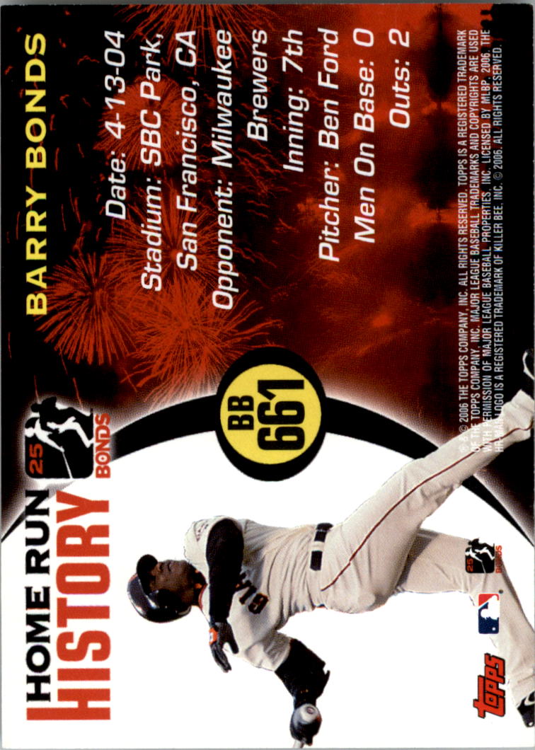 2005 Topps Barry Bonds Home Run History #661 Barry Bonds HR661 Silver back image