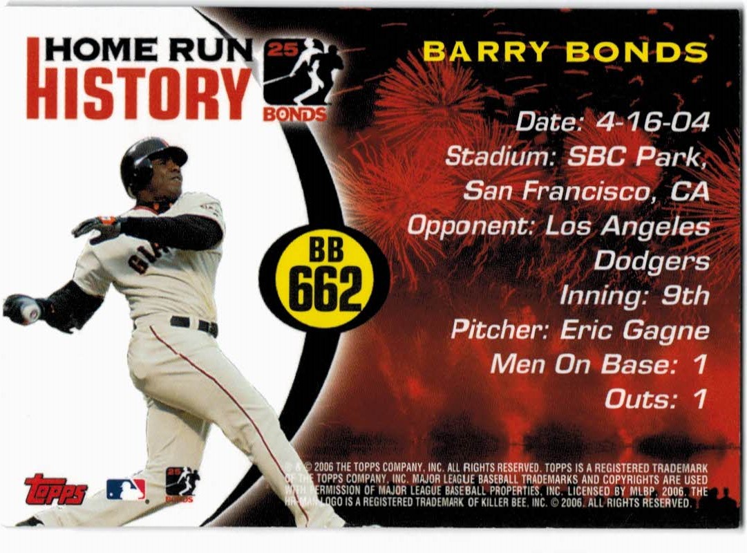 2005 Topps Barry Bonds Home Run History #662 Barry Bonds HR662 back image