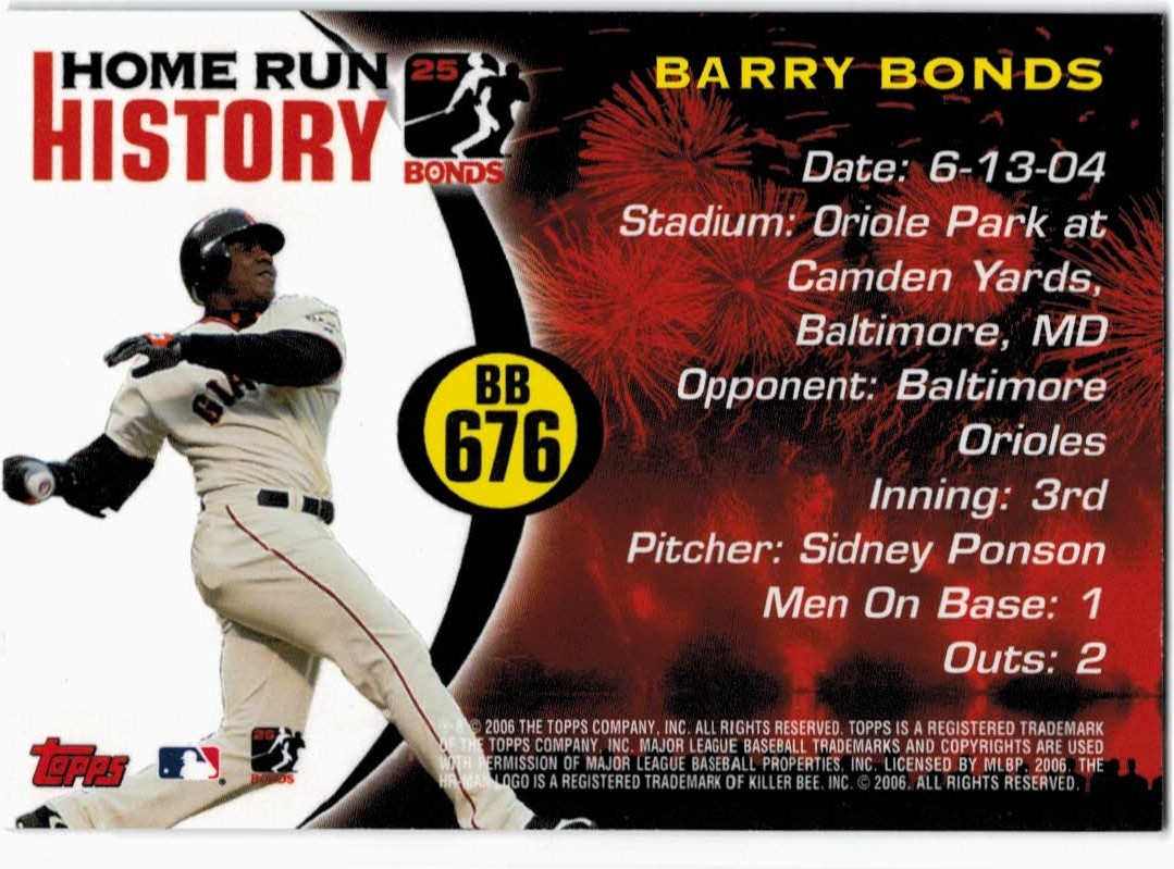 2005 Topps Barry Bonds Home Run History #676 Barry Bonds HR676 back image