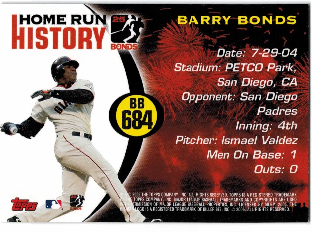 2005 Topps Barry Bonds Home Run History #684 Barry Bonds HR684 back image