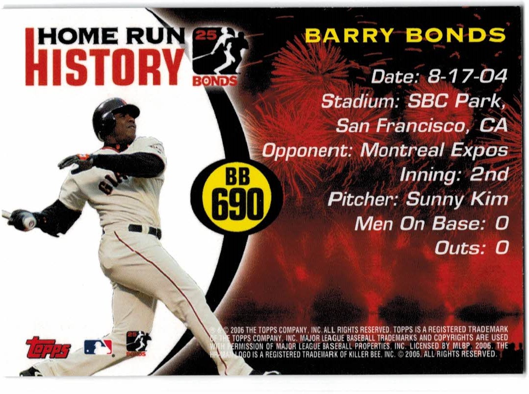 2005 Topps Barry Bonds Home Run History #690 Barry Bonds HR690 back image