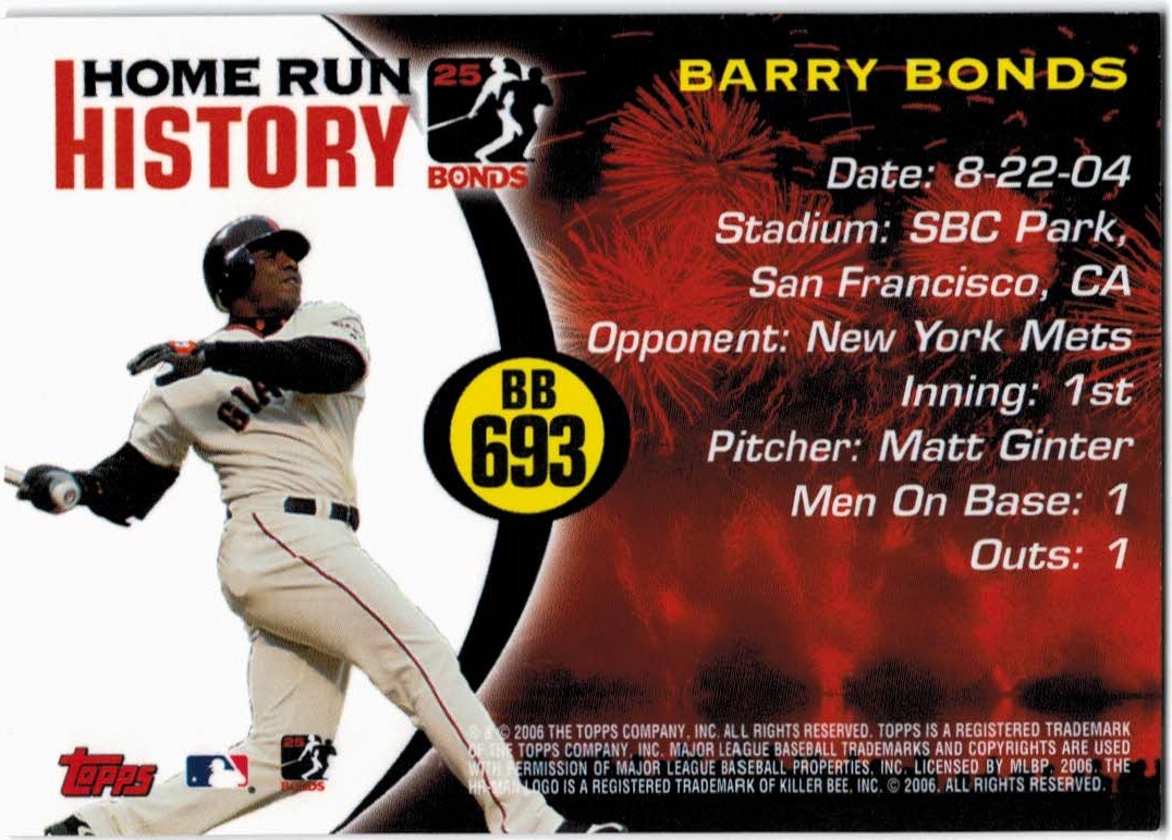 2005 Topps Barry Bonds Home Run History #693 Barry Bonds HR693 back image