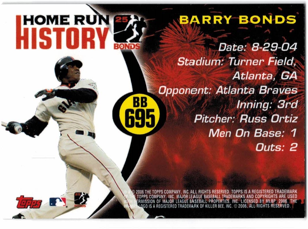 2005 Topps Barry Bonds Home Run History #695 Barry Bonds HR695 back image