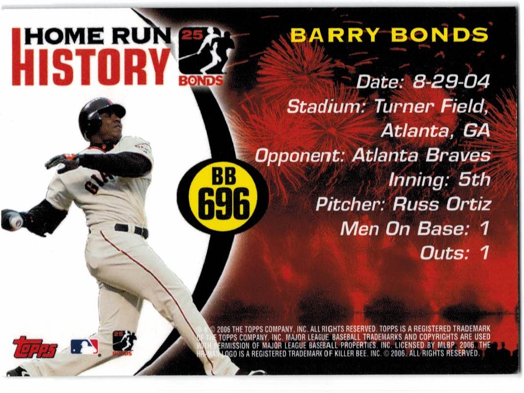 2005 Topps Barry Bonds Home Run History #696 Barry Bonds HR696 back image