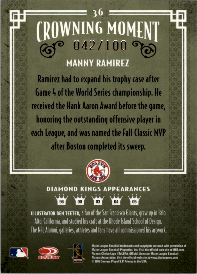2005 Diamond Kings Bronze #36 Manny Ramirez back image