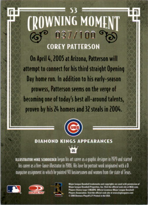 2005 Diamond Kings Bronze #53 Corey Patterson back image