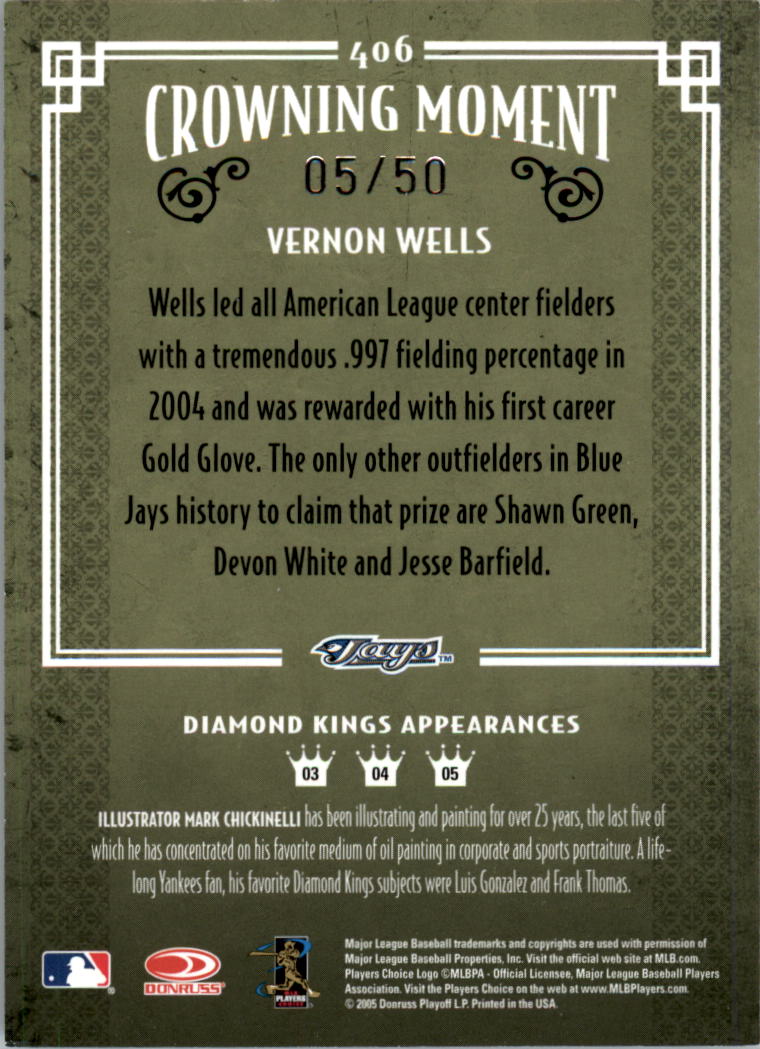 2005 Diamond Kings Bronze #406 Vernon Wells back image