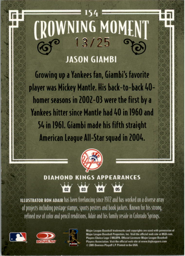 2005 Diamond Kings Gold B/W #154 Jason Giambi back image