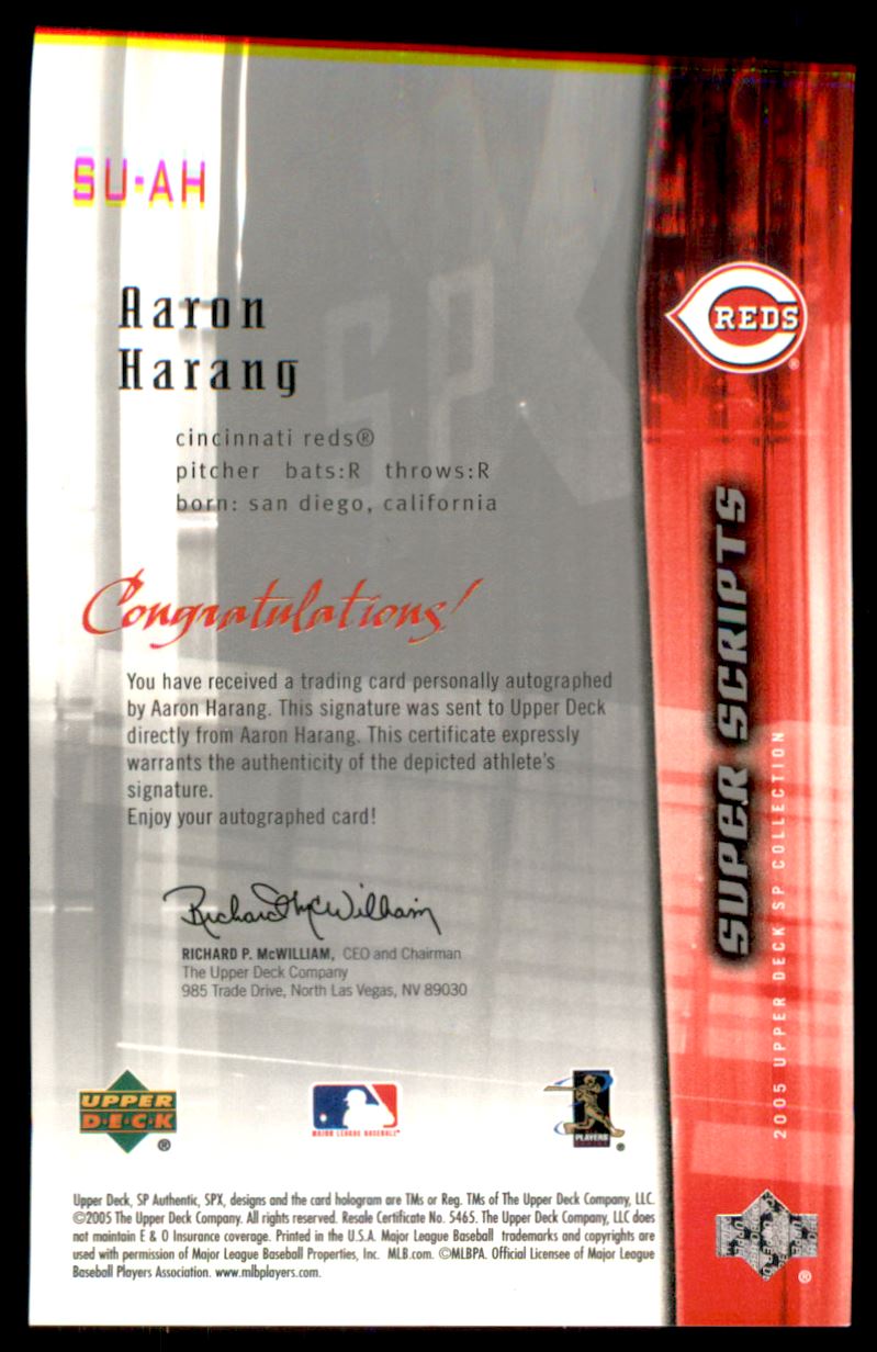 2005 SPx Superscripts #AH Aaron Harang back image