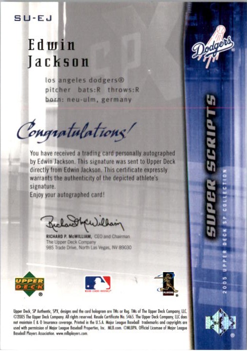 2005 SPx Superscripts #EJ Edwin Jackson back image