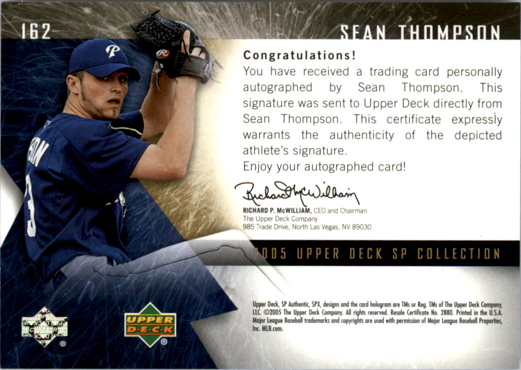 2005 SPx #162 Sean Thompson AU RC back image