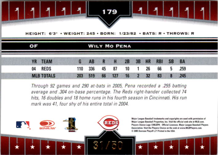 2005 Donruss Champions Impressions Gold #179 Wily Mo Pena back image