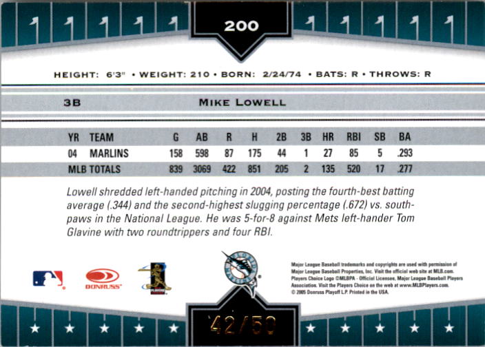 2005 Donruss Champions Impressions Gold #200 Mike Lowell back image