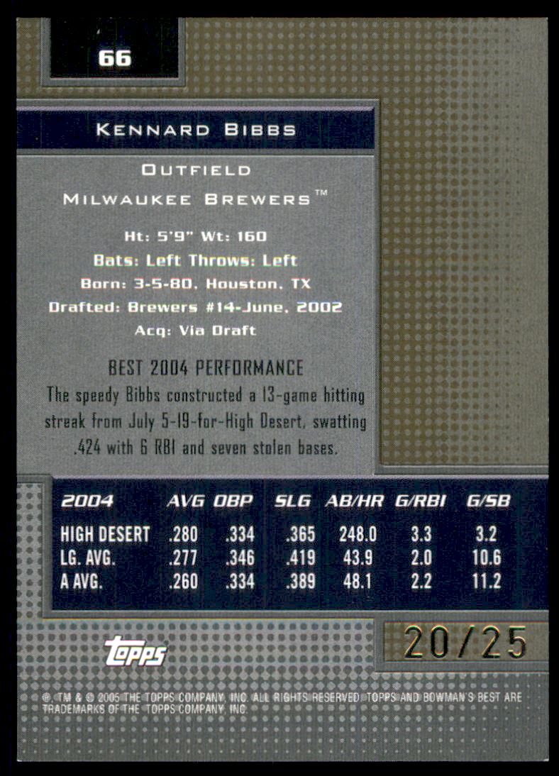 2005 Bowman's Best Gold #66 Kennard Bibbs FY back image