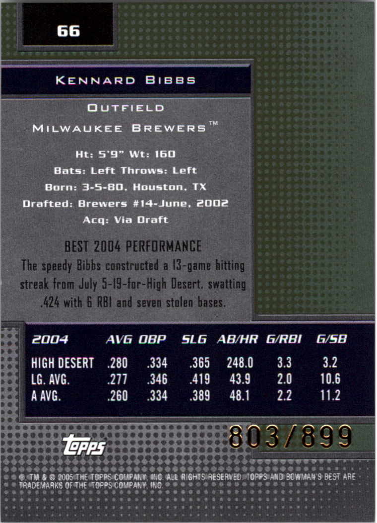 2005 Bowman's Best Green #66 Kennard Bibbs FY back image