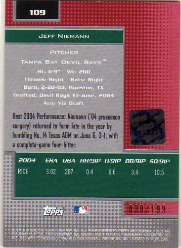 2005 Bowman's Best Red #109 Jeff Niemann FY AU back image
