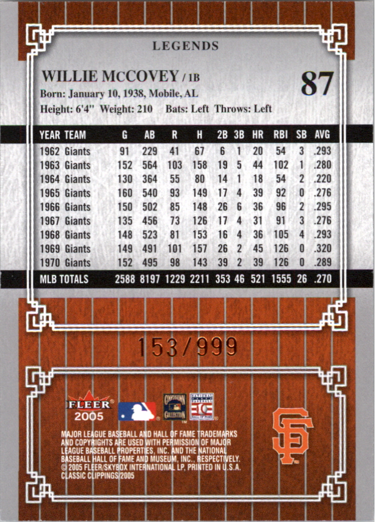 2005 Classic Clippings #87 Willie McCovey LGD back image