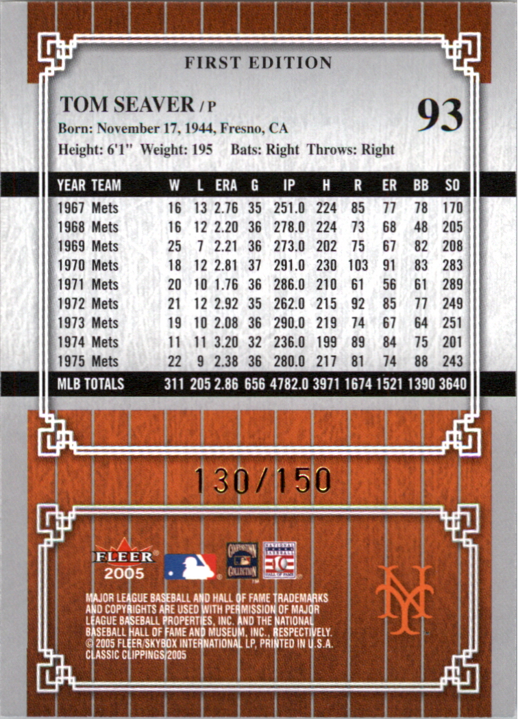 2005 Classic Clippings First Edition #93 Tom Seaver LGD back image