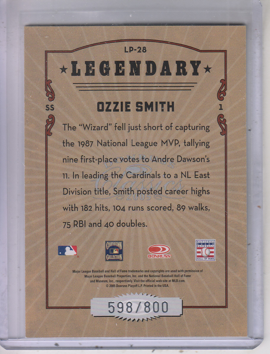 2005 Donruss Classics Legendary Players #28 Ozzie Smith back image