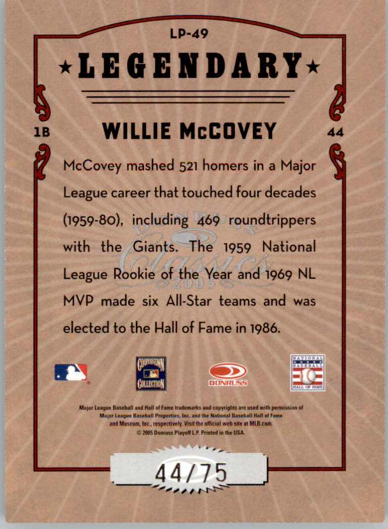 2005 Donruss Classics Legendary Players Gold #49 Willie McCovey back image