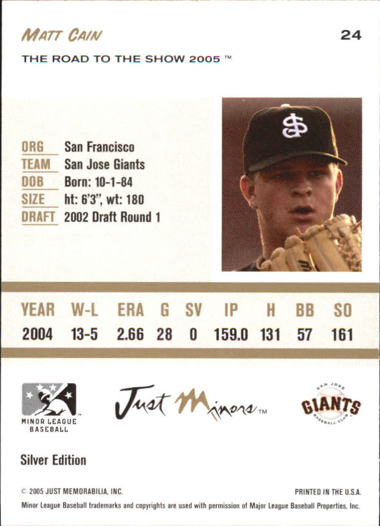 2005 Just The Road to the Show Silver #24 Matt Cain back image